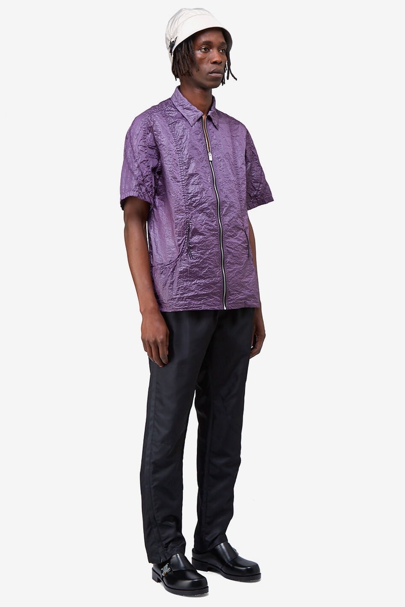 1017 ALYX 9SM Purple Crinkle-Effect Nylon Shirt Release Info LN-CC where to buy matthew m. williams silver-tone metal zipper 