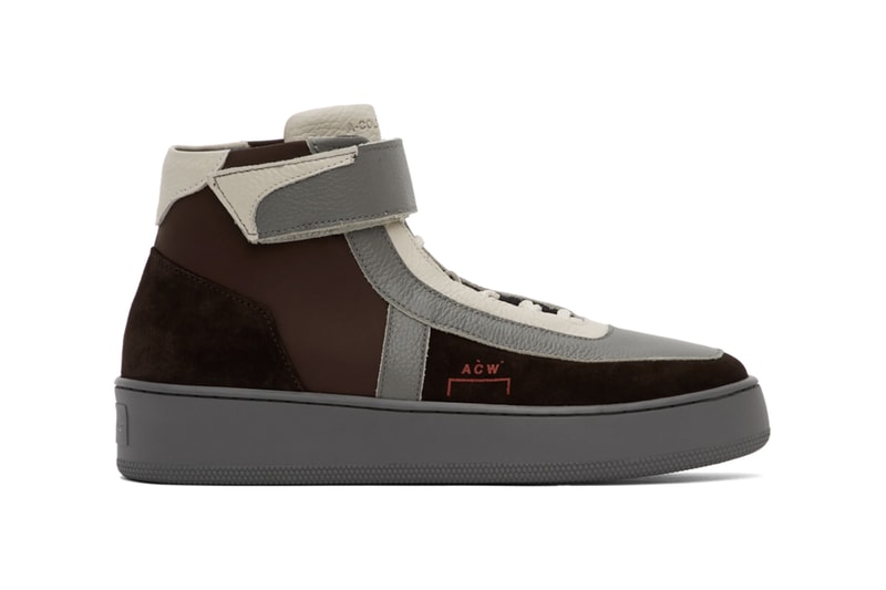 A-COLD-WALL* Corbusier Hi "Brown/Grey" Leather High Top Sneakers Release Information Drop Date SSENSE Samuel Ross Architectural London Menswear Brand New Direction French-Swiss architect Le Corbusier Bracket Branding
