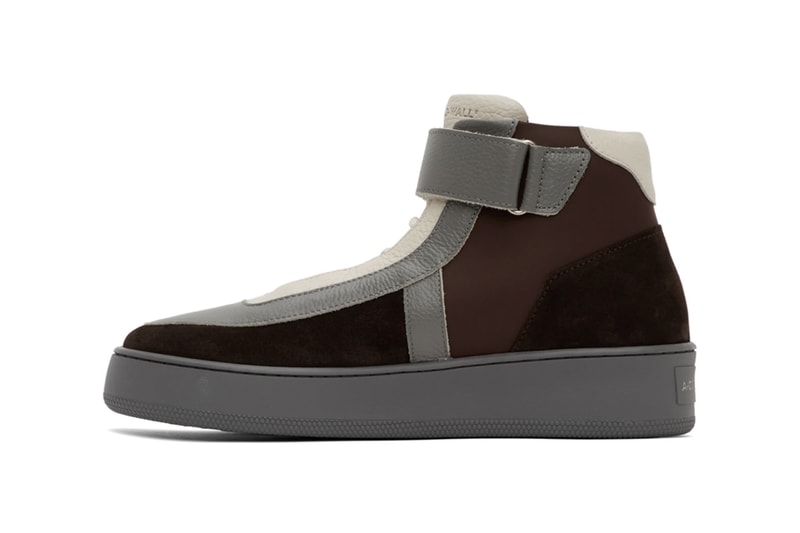 A-COLD-WALL* Corbusier Hi "Brown/Grey" Leather High Top Sneakers Release Information Drop Date SSENSE Samuel Ross Architectural London Menswear Brand New Direction French-Swiss architect Le Corbusier Bracket Branding