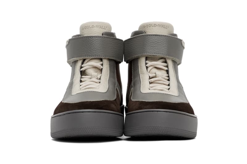 A-COLD-WALL* Corbusier Hi "Brown/Grey" Leather High Top Sneakers Release Information Drop Date SSENSE Samuel Ross Architectural London Menswear Brand New Direction French-Swiss architect Le Corbusier Bracket Branding