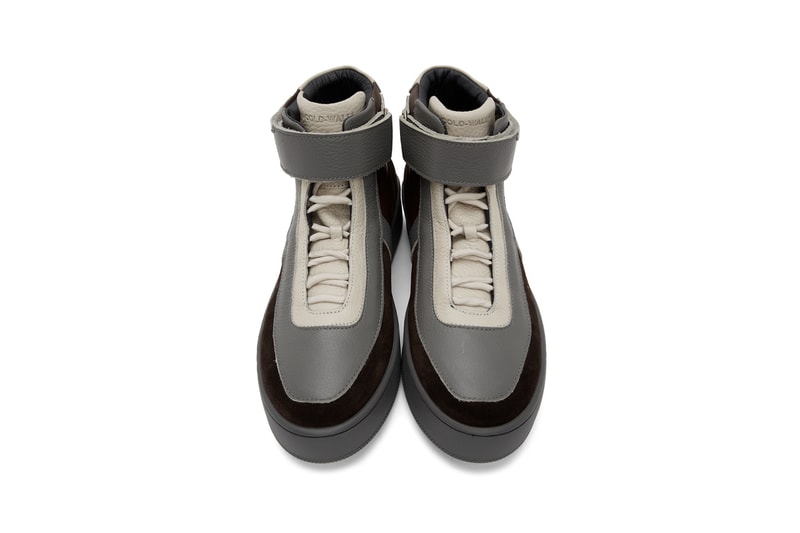 A-COLD-WALL* Corbusier Hi "Brown/Grey" Leather High Top Sneakers Release Information Drop Date SSENSE Samuel Ross Architectural London Menswear Brand New Direction French-Swiss architect Le Corbusier Bracket Branding