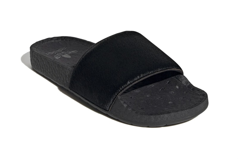 adidas originals adilette core black pony hair snakeskin details release information buy cop purchase FV6423 FV6422 summer sandal slide footwear pool