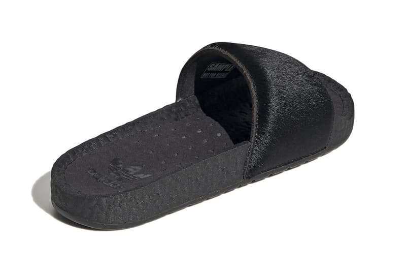 adidas originals adilette core black pony hair snakeskin details release information buy cop purchase FV6423 FV6422 summer sandal slide footwear pool