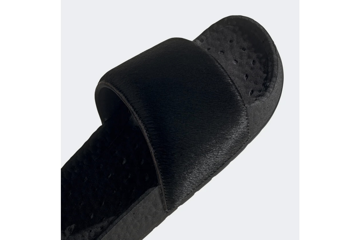 adidas originals adilette core black pony hair snakeskin details release information buy cop purchase FV6423 FV6422 summer sandal slide footwear pool