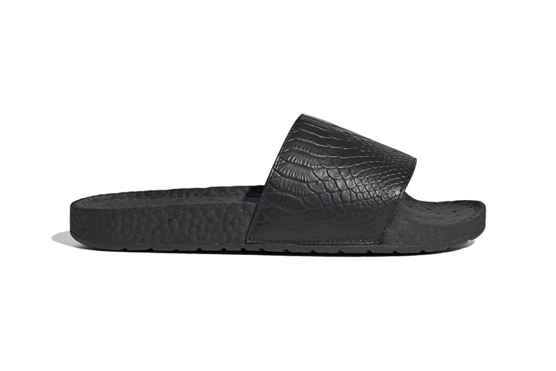 adidas originals adilette core black pony hair snakeskin details release information buy cop purchase FV6423 FV6422 summer sandal slide footwear pool