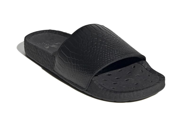 adidas originals adilette core black pony hair snakeskin details release information buy cop purchase FV6423 FV6422 summer sandal slide footwear pool