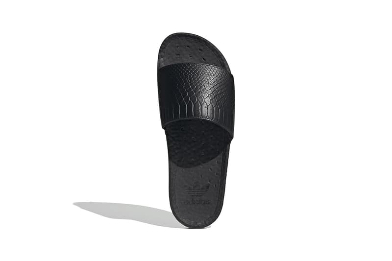 adidas originals adilette core black pony hair snakeskin details release information buy cop purchase FV6423 FV6422 summer sandal slide footwear pool