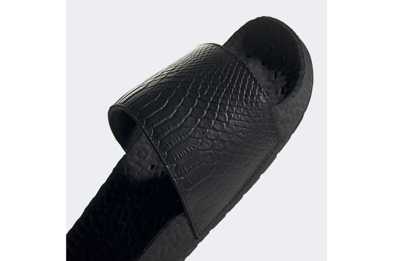 adidas originals adilette core black pony hair snakeskin details release information buy cop purchase FV6423 FV6422 summer sandal slide footwear pool