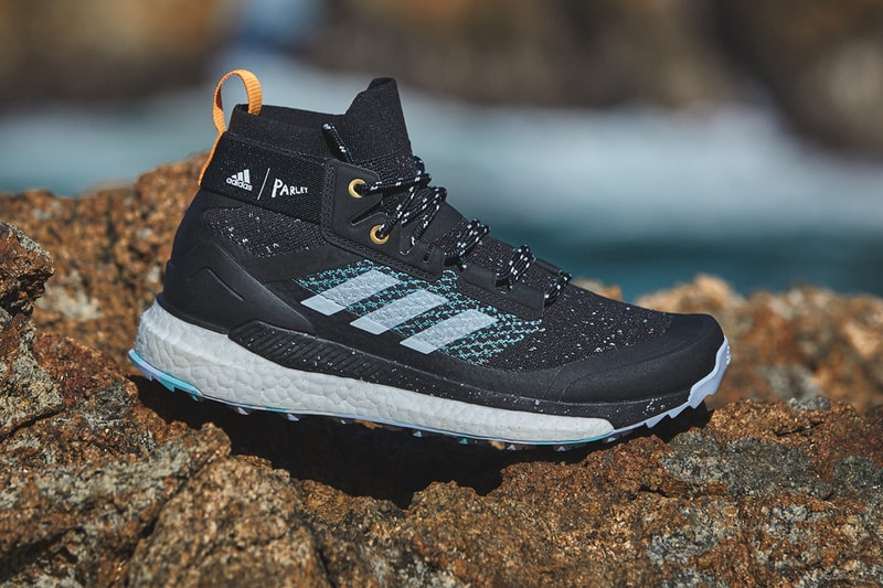 adidas Terrex Free Hiker Parley Release Information First Look Outdoors Shoe Footwear Sneaker News Drop Date High Top BOOST Technology Parley Ocean Plastic Yarn upcycled waste sustainability hiking boot