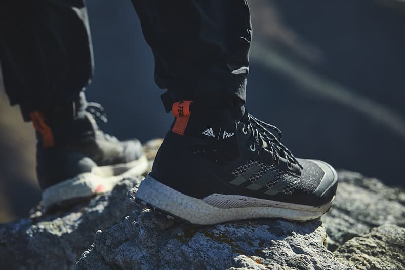 adidas Terrex Free Hiker Parley Release Information First Look Outdoors Shoe Footwear Sneaker News Drop Date High Top BOOST Technology Parley Ocean Plastic Yarn upcycled waste sustainability hiking boot