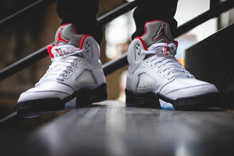 Air Jordan 5 Fire Red Retro Release On Foot Look Images DA1911-102 30th anniversary