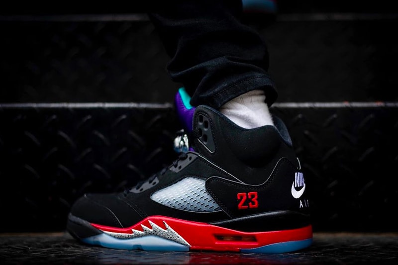 Air Jordan 5 Top 3 On-Foot Look CZ1786-001 Release Info Date Buy Price Black Fire Red Grape Ice New Emerald Metallic