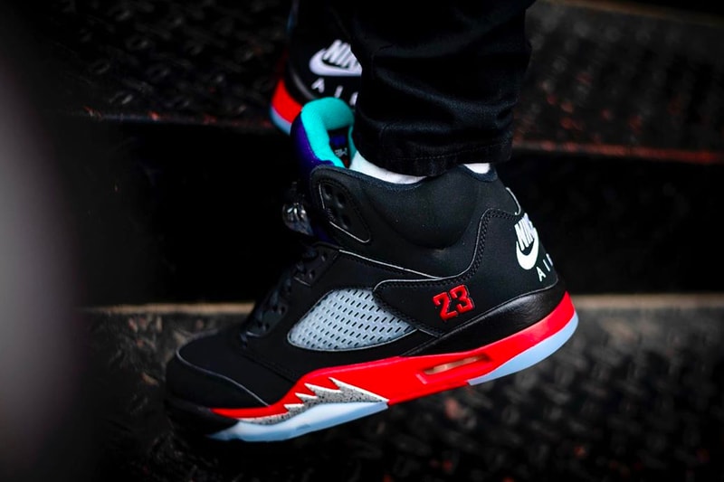 Air Jordan 5 Top 3 On-Foot Look CZ1786-001 Release Info Date Buy Price Black Fire Red Grape Ice New Emerald Metallic