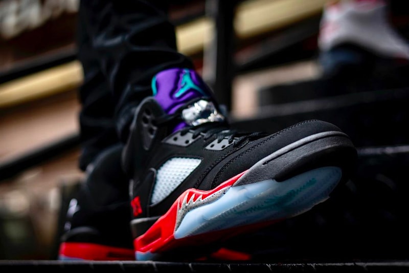 Air Jordan 5 Top 3 On-Foot Look CZ1786-001 Release Info Date Buy Price Black Fire Red Grape Ice New Emerald Metallic