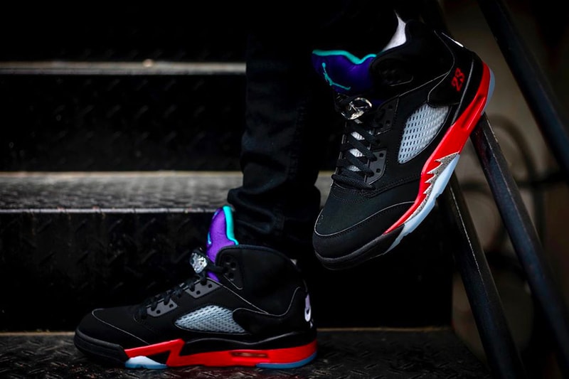Air Jordan 5 Top 3 On-Foot Look CZ1786-001 Release Info Date Buy Price Black Fire Red Grape Ice New Emerald Metallic