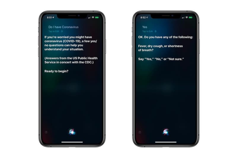 Apple Siri Coronavirus covid-19 Questionnaire united states INfo