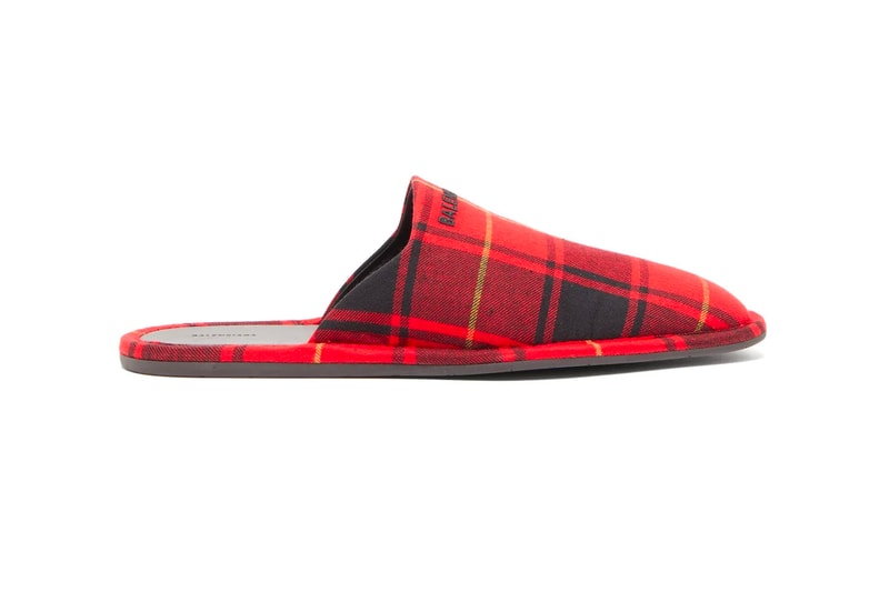 Balenciaga Logo-Embroidered Tartan Flannel Slippers Release Info Buy Price
