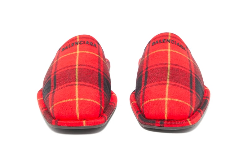 Balenciaga Logo-Embroidered Tartan Flannel Slippers Release Info Buy Price