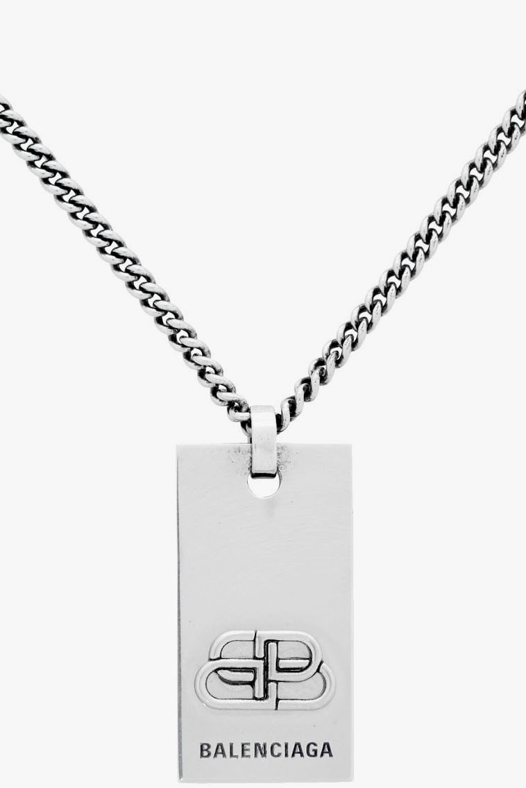 Balenciaga BB Necklace Gold Silver Demna Gvasalia New Season Jewelry Dog Tag SSENSE Curb Chain Link Antiqued Made in Italy Brass 201342M145167 201342M145168