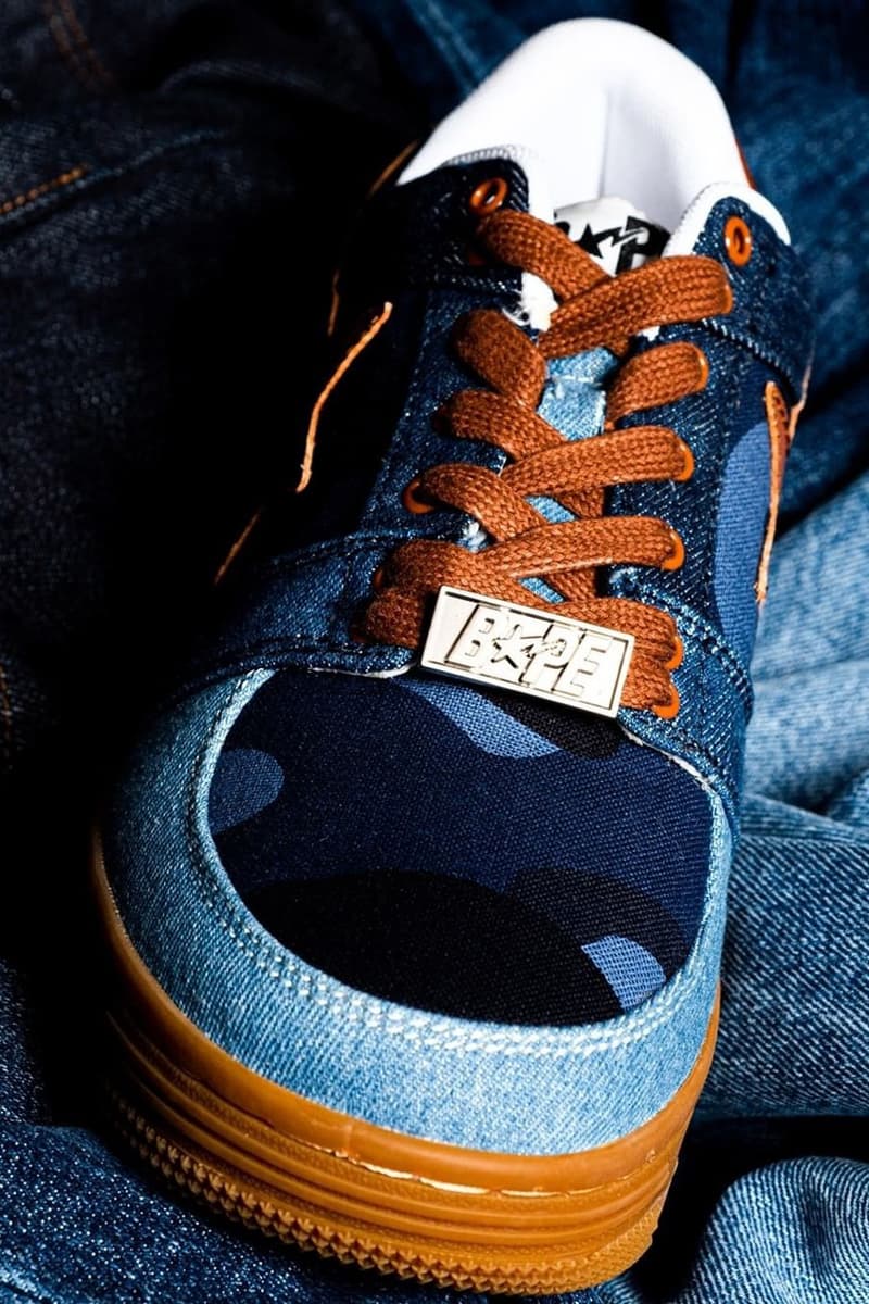 bape bapesta patchwork denim blue brown 20th anniversary release date info photos price