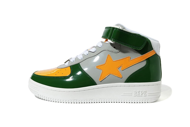 BAPE BAPESTA Mid, Low OG Colorway Release Date sneakers drop buy patent leather 3m reflective accent logo 