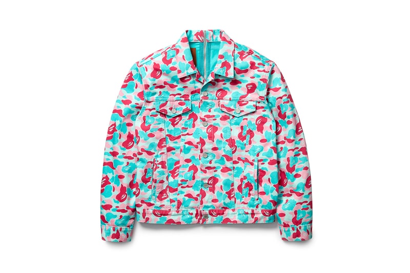 BAPE Miami & Levi's Spring/Summer 2020 Collaboration Collection Type III Split Trucker Jacket Indigo Camouflage Blue Pink Indigo Denim Cotton T-shirt 