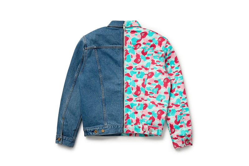BAPE Miami & Levi's Spring/Summer 2020 Collaboration Collection Type III Split Trucker Jacket Indigo Camouflage Blue Pink Indigo Denim Cotton T-shirt 
