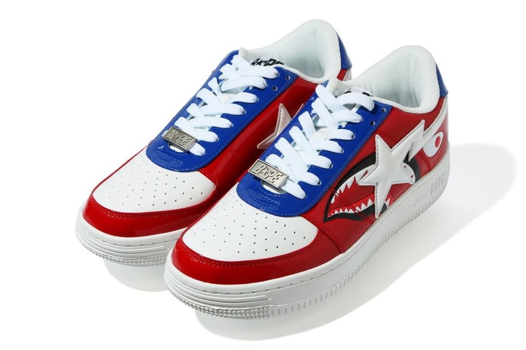 shark bape sta a bathing ape patent leather blue yellow green red white pink release date info photos price