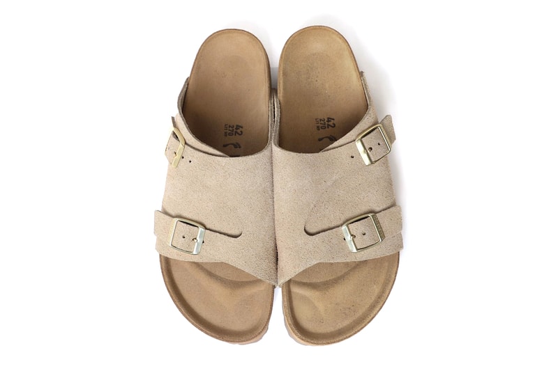 BEAMS Birkenstock Zurich Taupe gray menswear streetwear spring summer 2020 collection collaboration capsule footwear sandals suede nubuck slides slippers shoe japanese