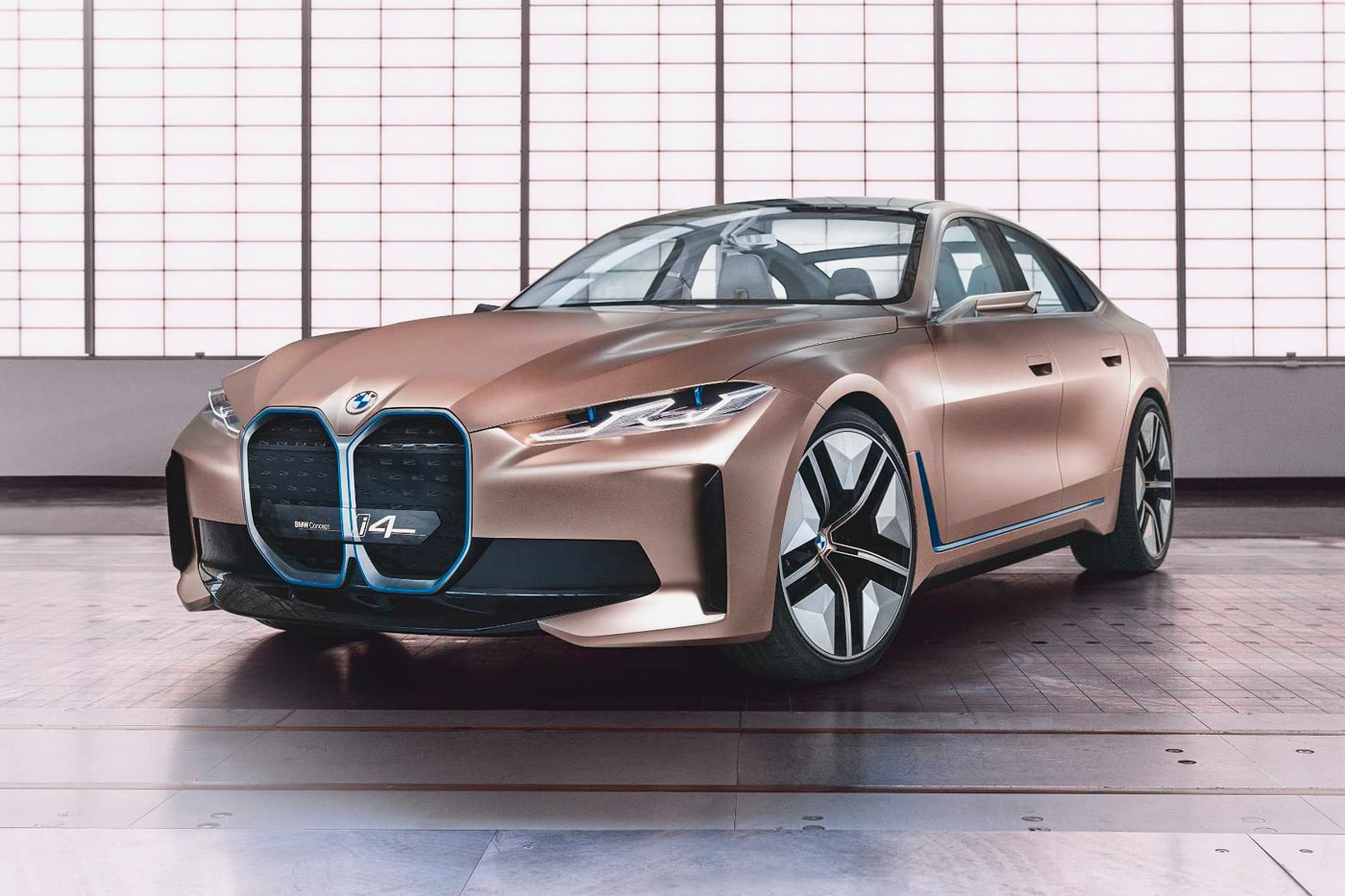 BMW Unveils i4 Concept Car With Redesigned Logo electric vehicle EV 2021 inext specs powertrain 