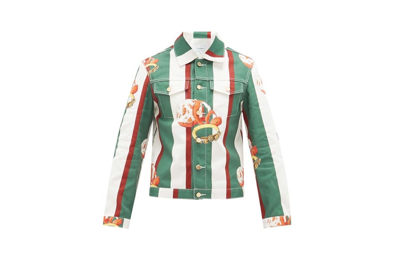 casablanca orange print striped cotton denim jacket orange baroque jeans