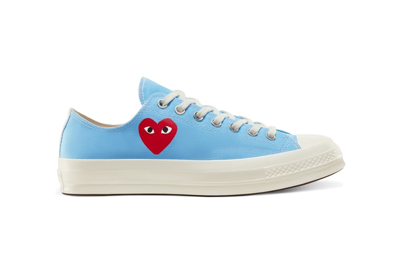 comme des garcons play converse chuck taylor 70 high low bright green blue pink heart release date info photos price collaboration sneaker spring 2020 dover street market april 2