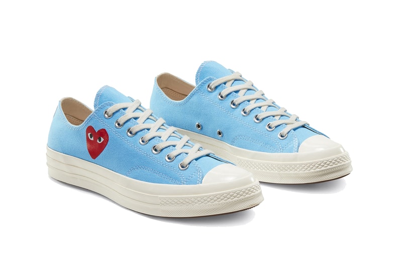 comme des garcons play converse chuck taylor 70 high low bright green blue pink heart release date info photos price collaboration sneaker spring 2020 dover street market april 2