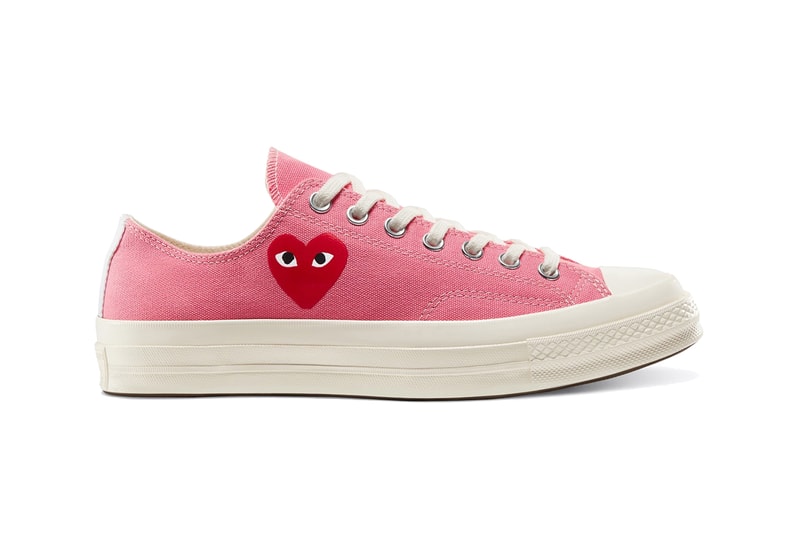comme des garcons play converse chuck taylor 70 high low bright green blue pink heart release date info photos price collaboration sneaker spring 2020 dover street market april 2