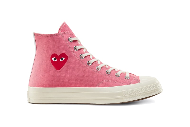 comme des garcons play converse chuck taylor 70 high low bright green blue pink heart release date info photos price collaboration sneaker spring 2020 dover street market april 2