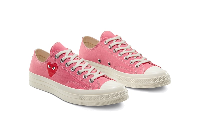 comme des garcons play converse chuck taylor 70 high low bright green blue pink heart release date info photos price collaboration sneaker spring 2020 dover street market april 2