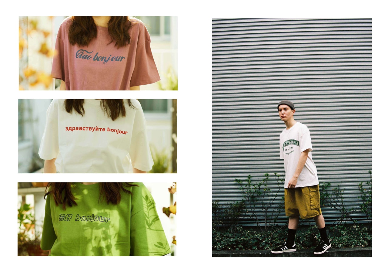 Conichiwa Bonjour Spring/Summer 2020 Collection Lookbook Sweatshirts American Ivy League Lettering Japanese Katakana T-shirts Baseball Caps Tote Bag Evian