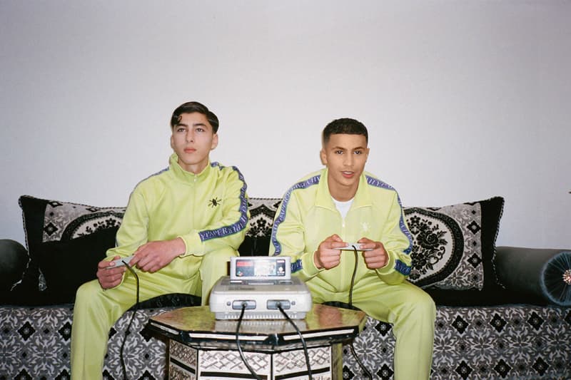 Daily Paper Spring/Summer 2020 Editorial Berlin Zebra Jackets Yellow Tapevest Pants Peach Sweater Crocodile Faux Leather Green Blazer Trousers