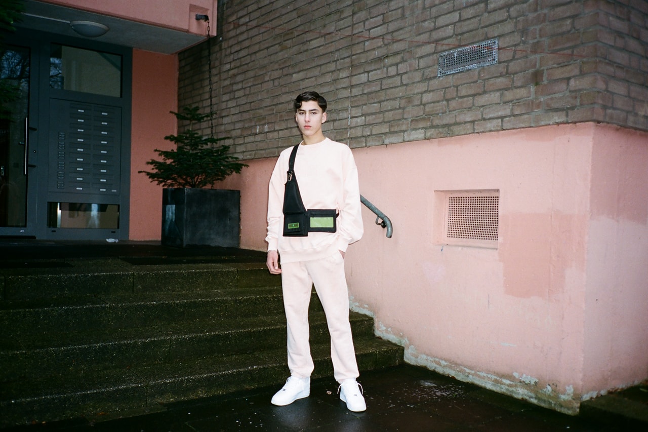 Daily Paper Spring/Summer 2020 Editorial Berlin Zebra Jackets Yellow Tapevest Pants Peach Sweater Crocodile Faux Leather Green Blazer Trousers