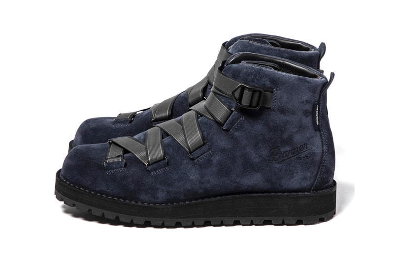 MEANSWHILE x Danner Mountain Light Boot Capsule collection reflective weaving tape fastening system navy suede brown black leather price details 