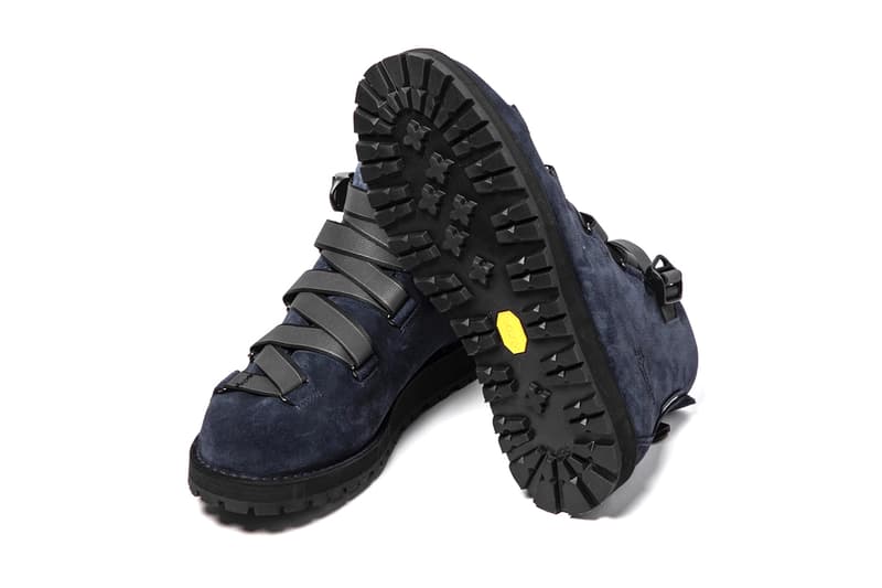 MEANSWHILE x Danner Mountain Light Boot Capsule collection reflective weaving tape fastening system navy suede brown black leather price details