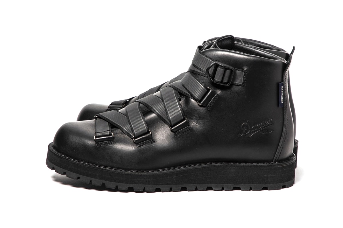 MEANSWHILE x Danner Mountain Light Boot Capsule collection reflective weaving tape fastening system navy suede brown black leather price details 