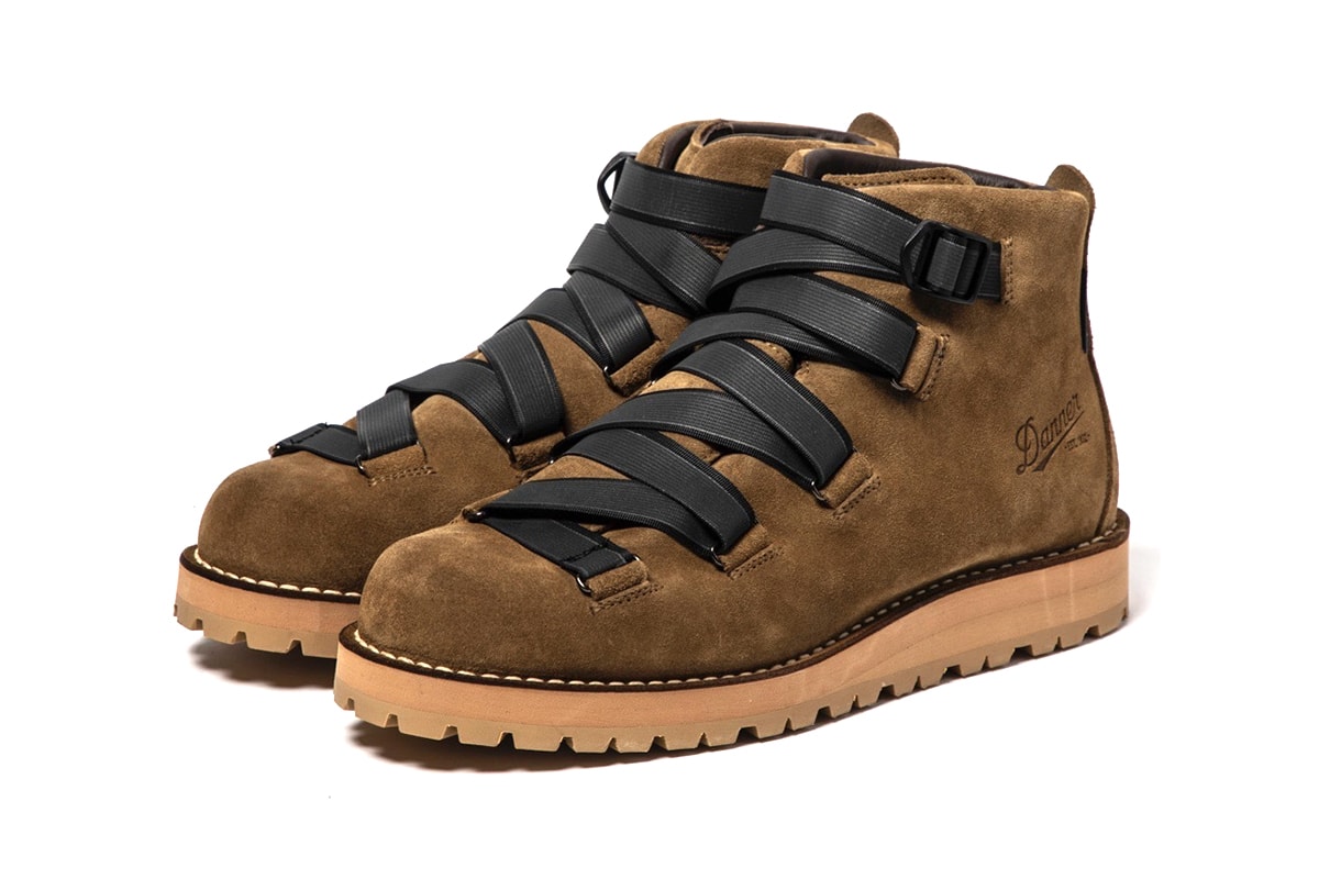 MEANSWHILE x Danner Mountain Light Boot Capsule collection reflective weaving tape fastening system navy suede brown black leather price details 