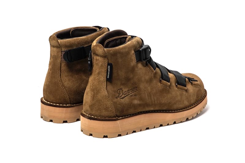 MEANSWHILE x Danner Mountain Light Boot Capsule collection reflective weaving tape fastening system navy suede brown black leather price details