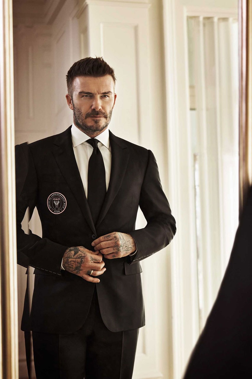 David Beckham in Ralph Lauren for Inter Miami cf purple label suit custom bespoke tailoring football soccer club