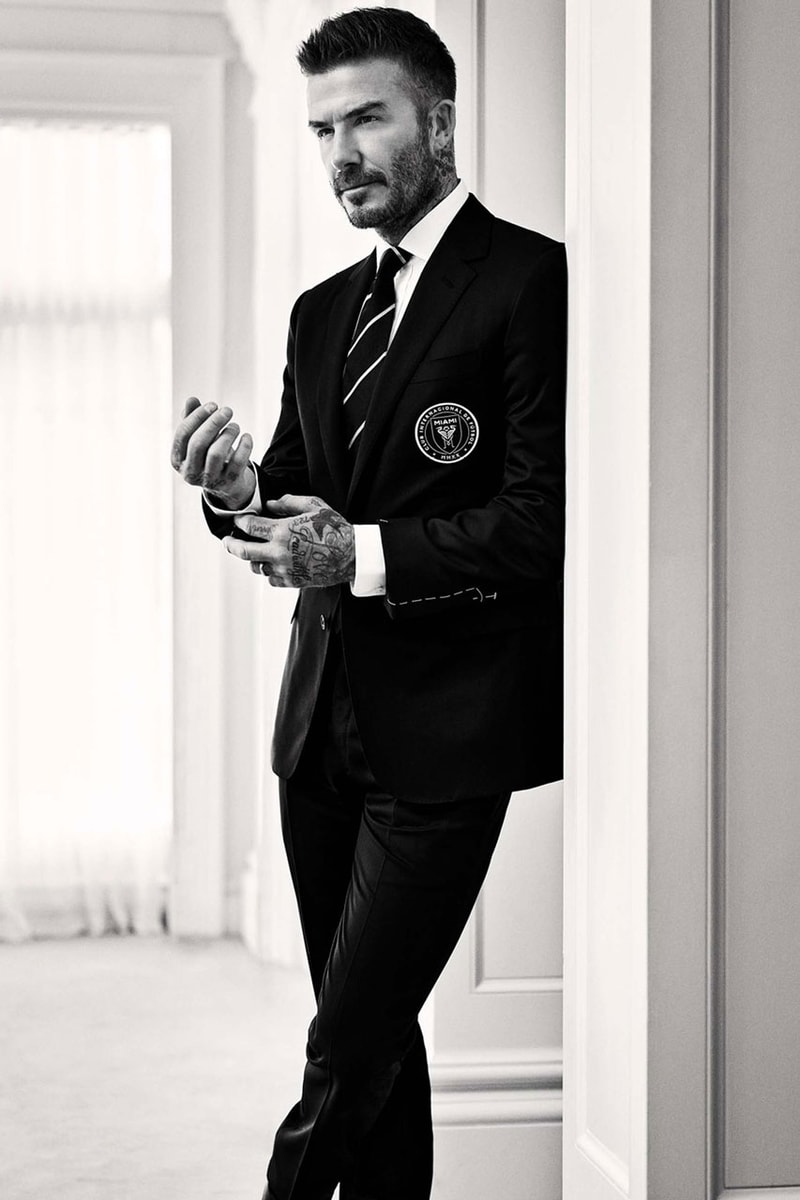 David Beckham in Ralph Lauren for Inter Miami cf purple label suit custom bespoke tailoring football soccer club