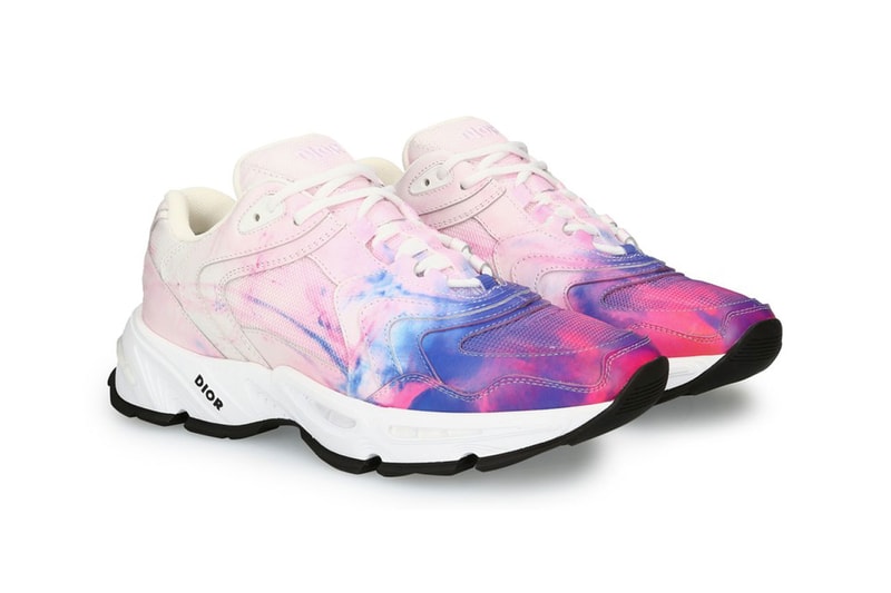 dior cd1 tie dye print sneaker in calfskin and mesh spring summer 2020 ss20 daniel arsham inspiration pink blue colorway 