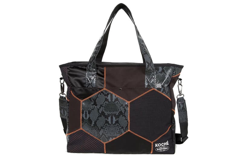 KOCHÉ Eastpak Bag Capsule Collection Padded Pak'r Kerr Tote Bag Fanny Pack Snakeskin Soccer Ball Contrasting Stitching Black Burgundy Red Blue