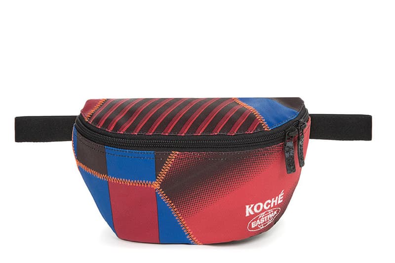 KOCHÉ Eastpak Bag Capsule Collection Padded Pak'r Kerr Tote Bag Fanny Pack Snakeskin Soccer Ball Contrasting Stitching Black Burgundy Red Blue