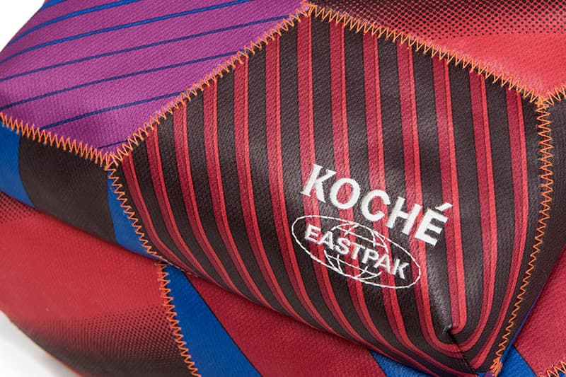 KOCHÉ Eastpak Bag Capsule Collection Padded Pak'r Kerr Tote Bag Fanny Pack Snakeskin Soccer Ball Contrasting Stitching Black Burgundy Red Blue 